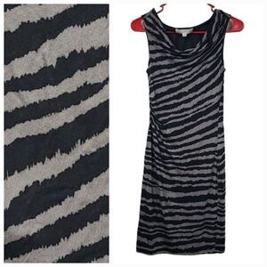LOFT Petite Black Tiger Stripe Animal Print Gathered Waist Sleeveless Dress XSP